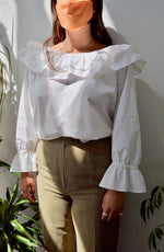 Nineties White Cotton Ruffle Blouse