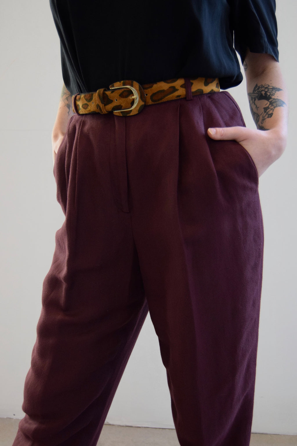 Shiraz Maroon Linen and Rayon Trousers