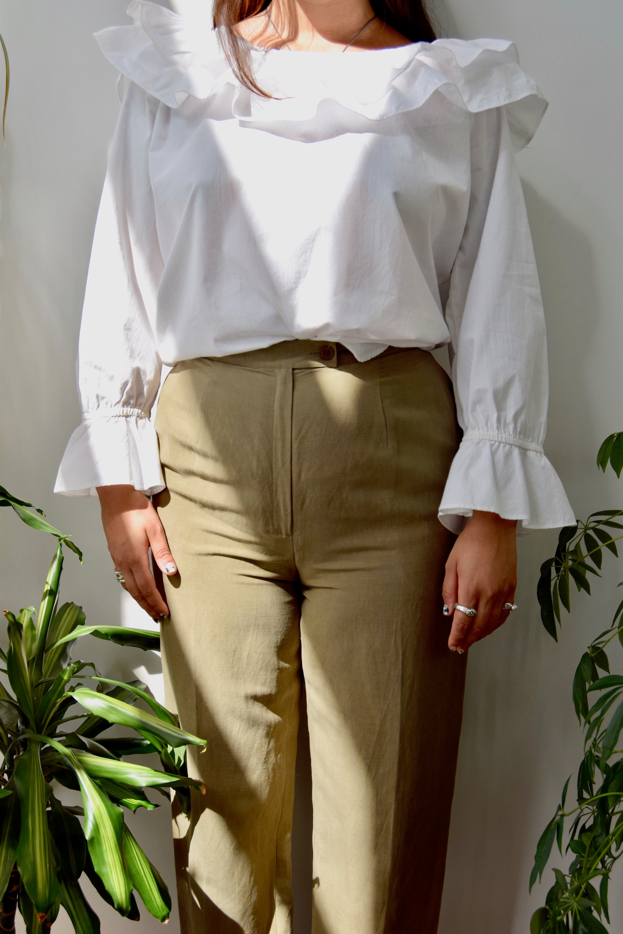 Olive Silk and Linen Trousers