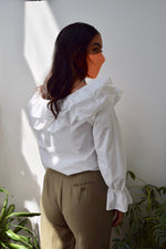 Nineties White Cotton Ruffle Blouse