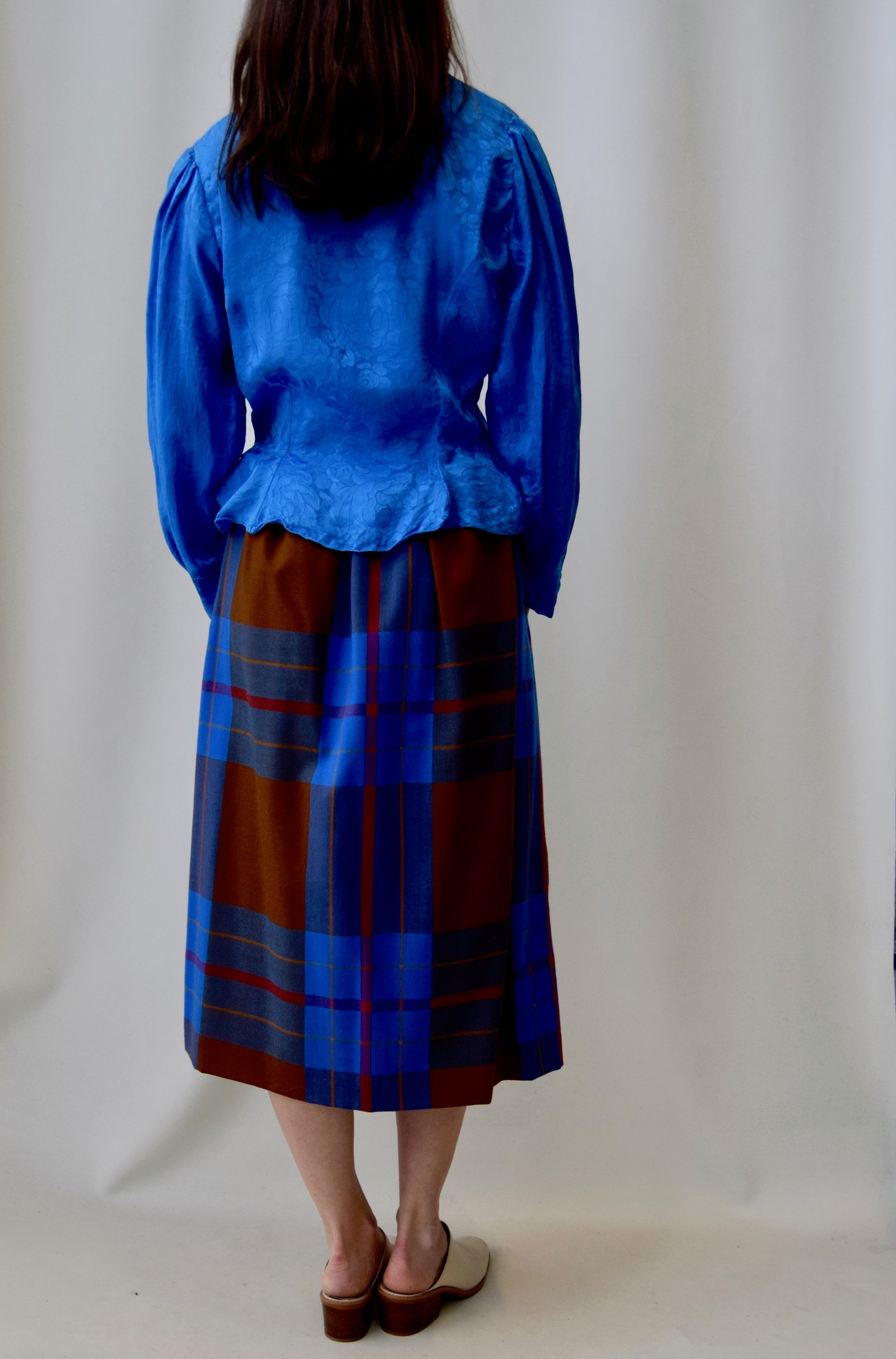 Eighties Button Front Plaid Wool Skirt