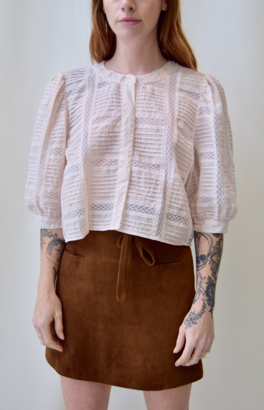 Faintest Pink Cotton and Lace Puff Top