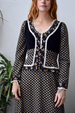 Seventies Black Floral Gown