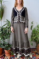 Seventies Black Floral Gown