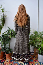 Seventies Black Floral Gown