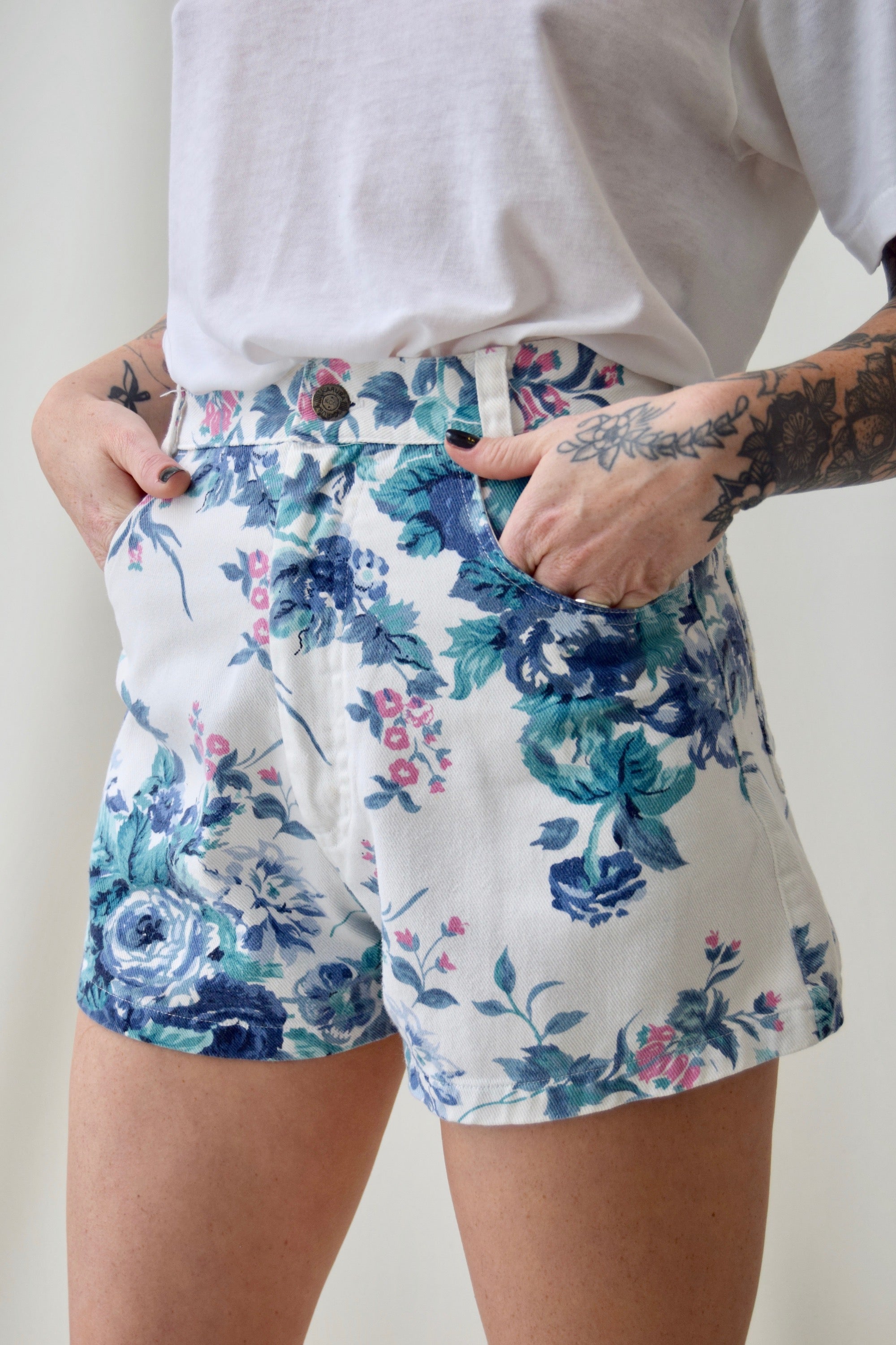 Floral Wallpaper Denim Shorts