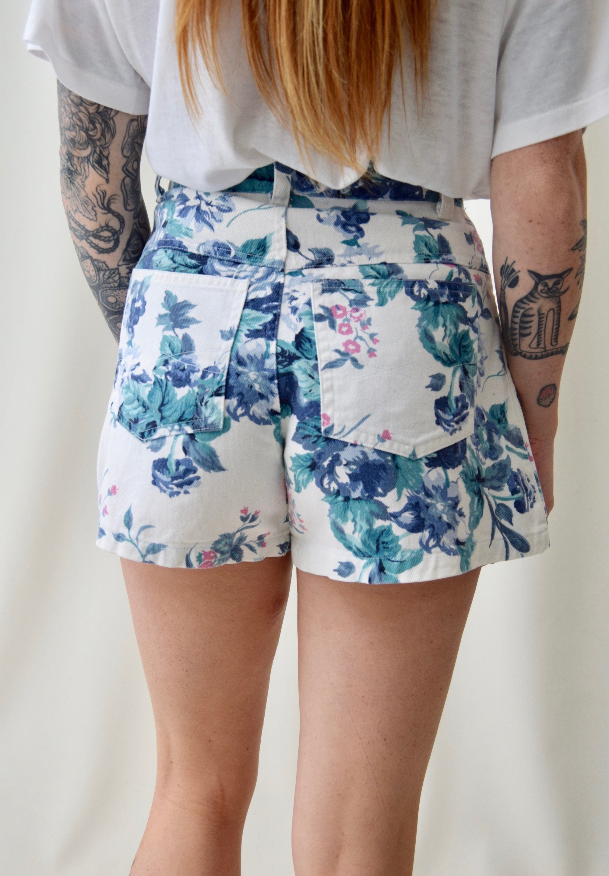 Floral Wallpaper Denim Shorts