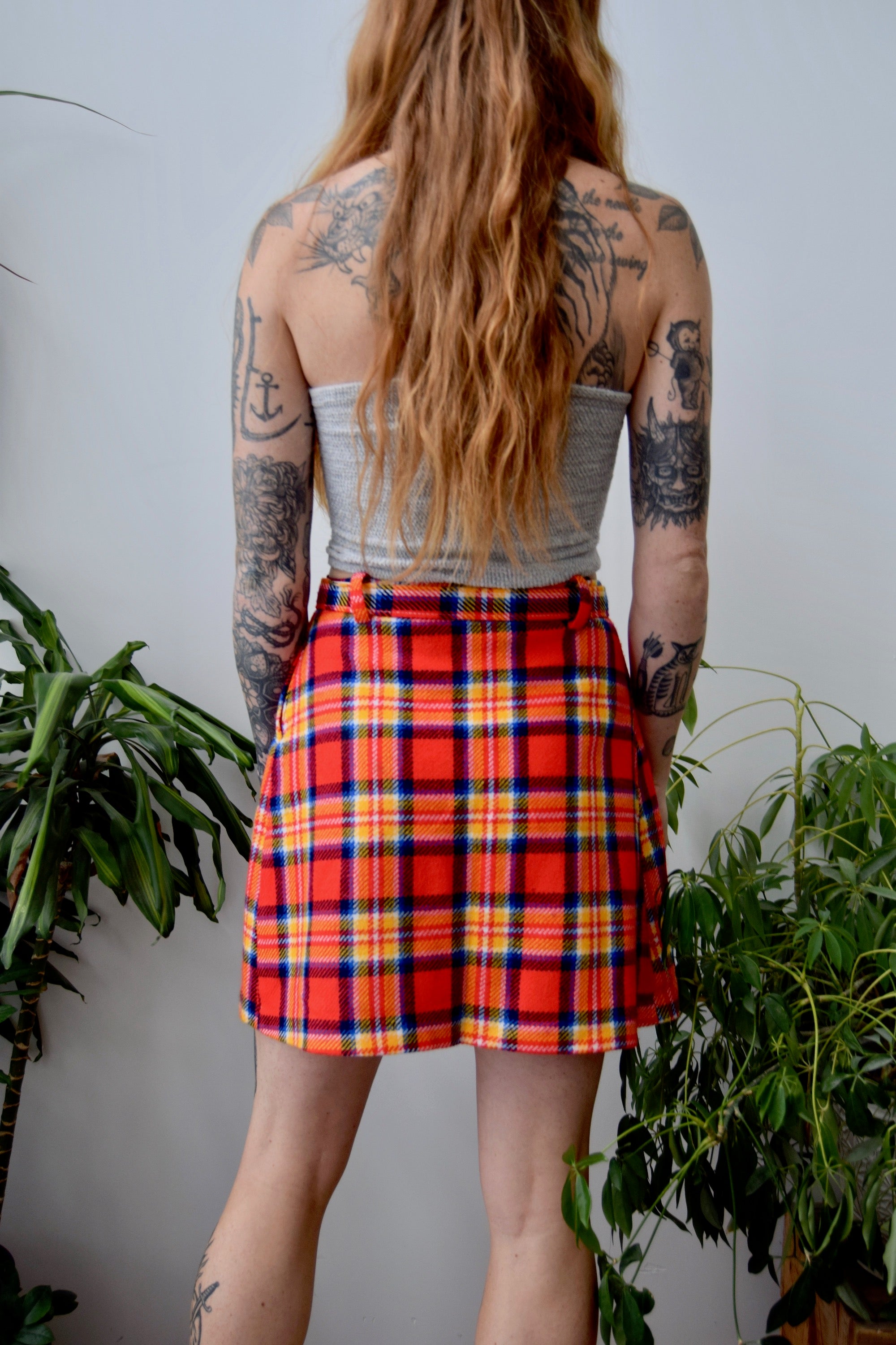 Neon Plaid Mini Skirt