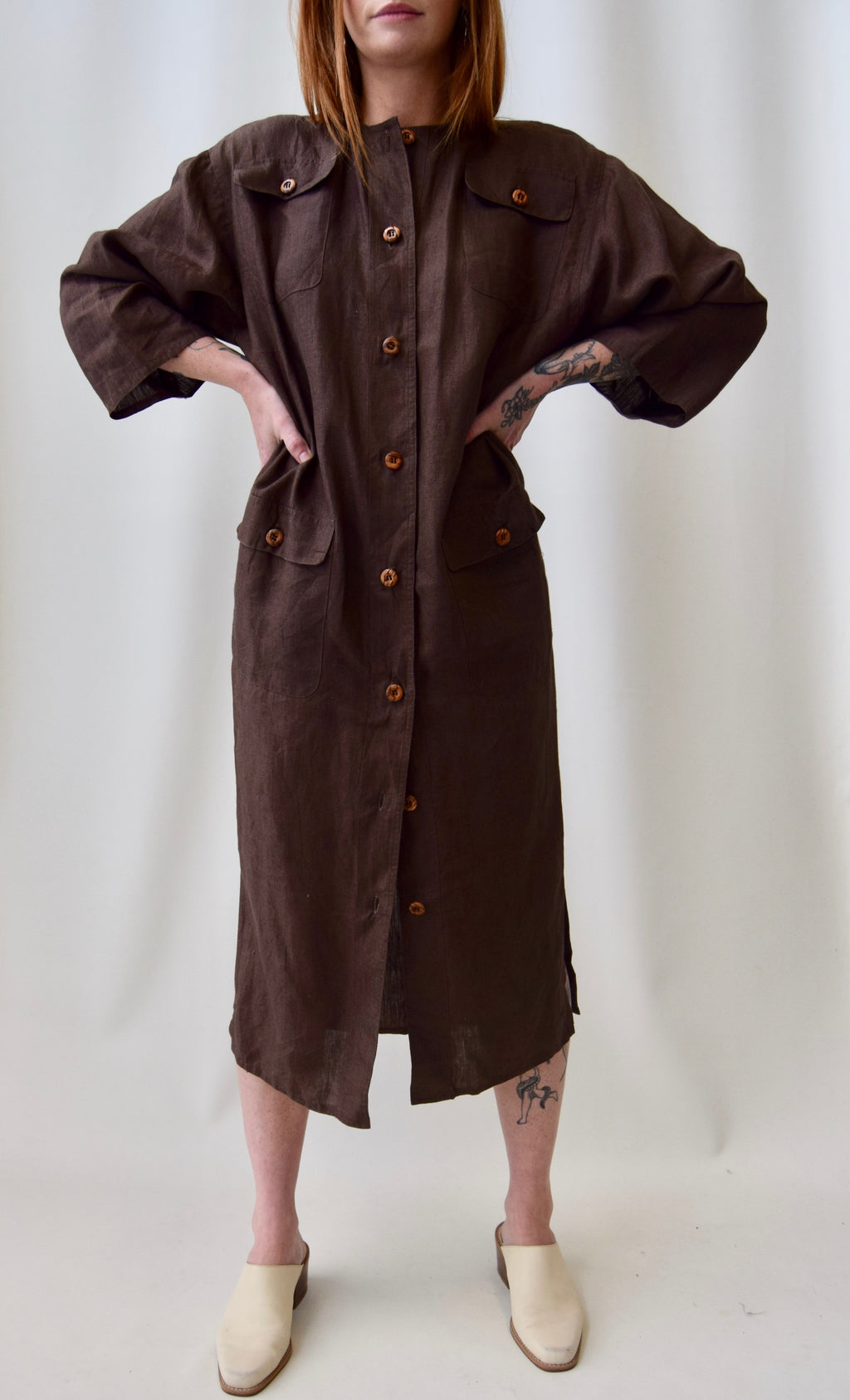 Brown Italian Linen Cocoon Dress