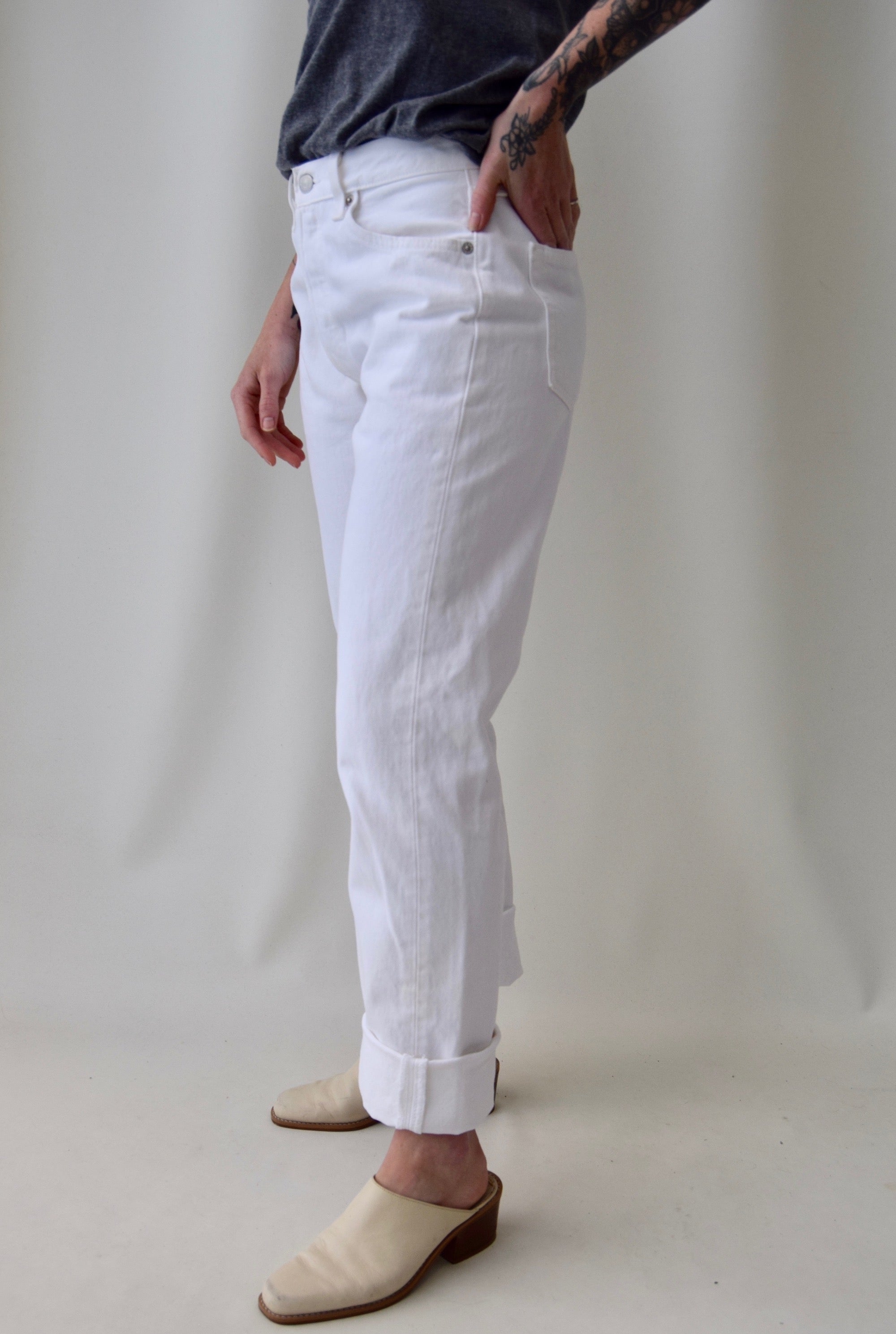 Levis White Button Fly 501 Jeans