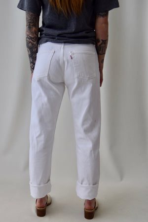 Levis White Button Fly 501 Jeans