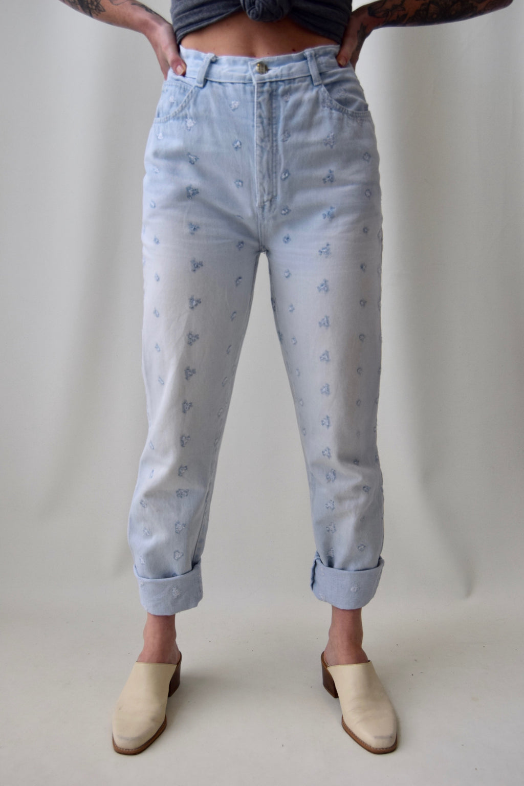 Embroidered Floral Light Wash Jeans