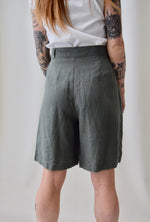 Olive Linen Trouser Shorts