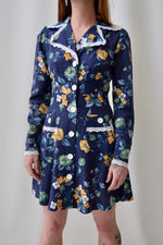 1970's Navy Floral Mini Dress